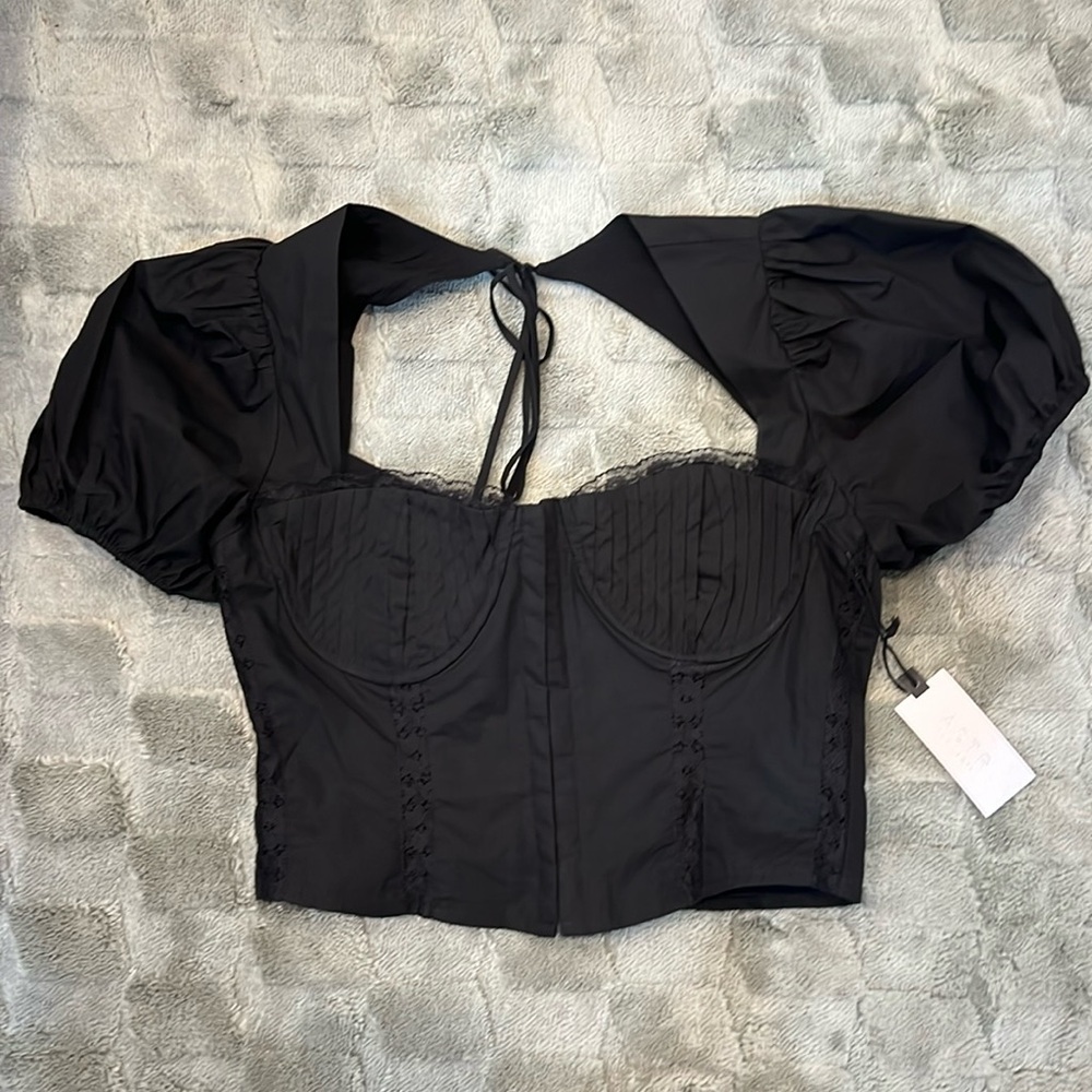 ASTR Elegant Black Puff Sleeve Corset Top